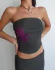 Peggy Bandeau Top in Green with Purple Flower Print sold by Motel Rocks