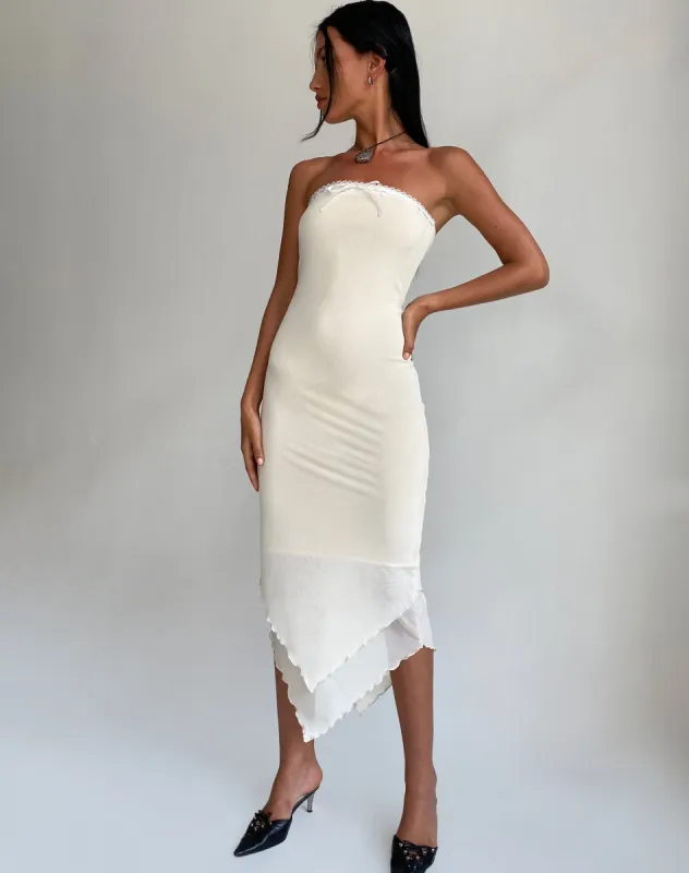 Marve Bandeau Maxi Dress in Mesh Cream sold by Motel Rocks