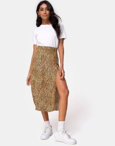 Saika Midi Skirt in Mini Tiger Brown sold by Motel Rocks
