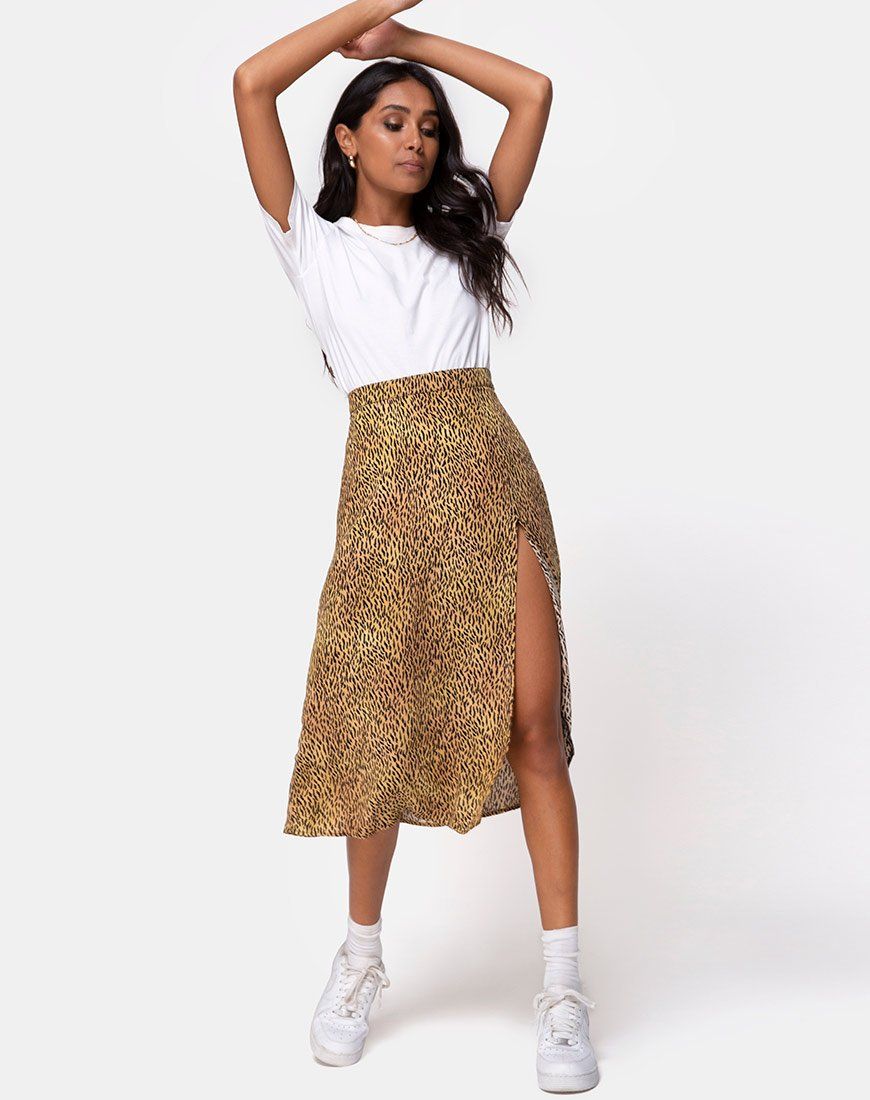 Saika Midi Skirt in Mini Tiger Brown sold by Motel Rocks product image thumbnail 2