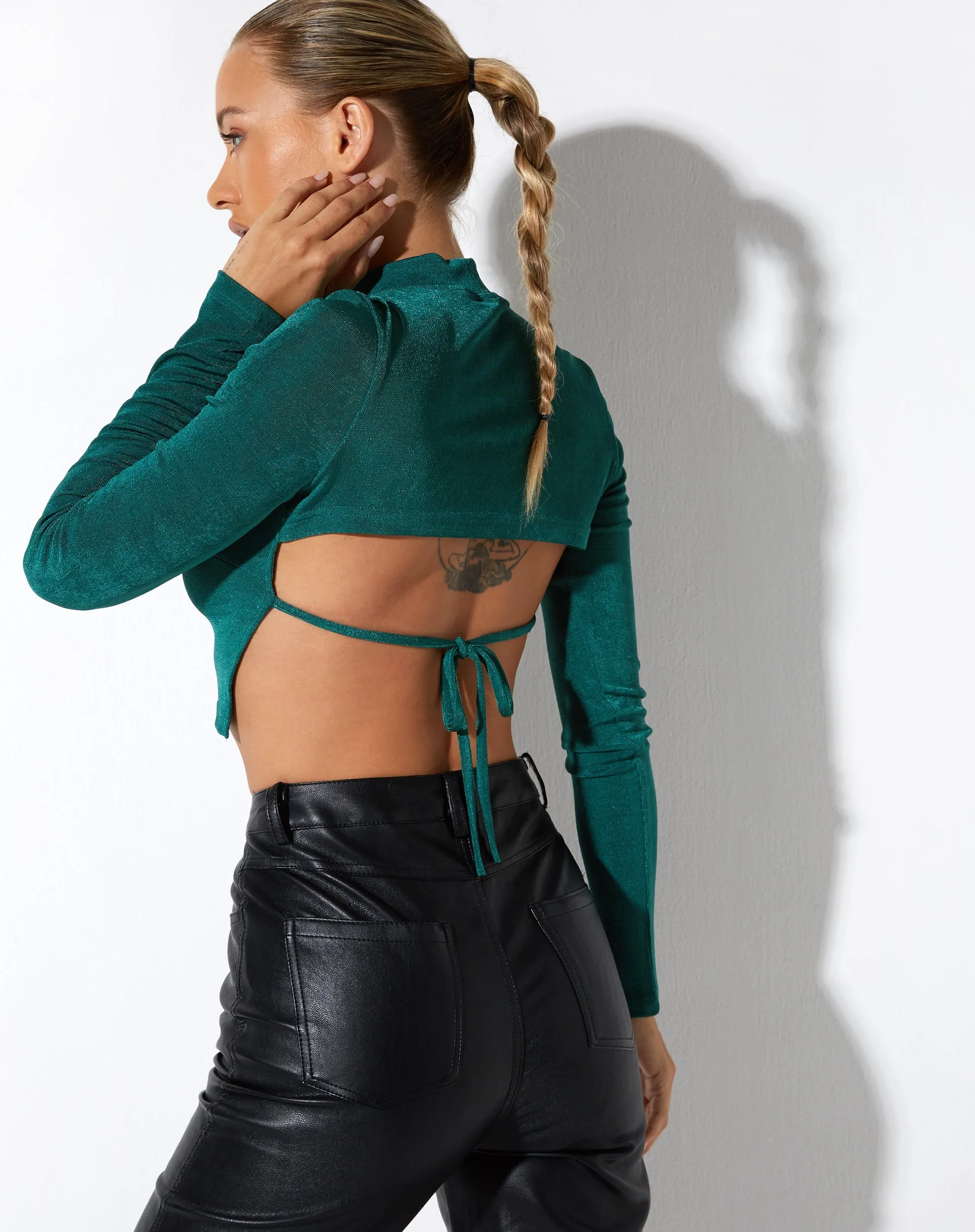 Tadita Crop Top in Crepe Forest Green sold by Motel Rocks product image thumbnail 2