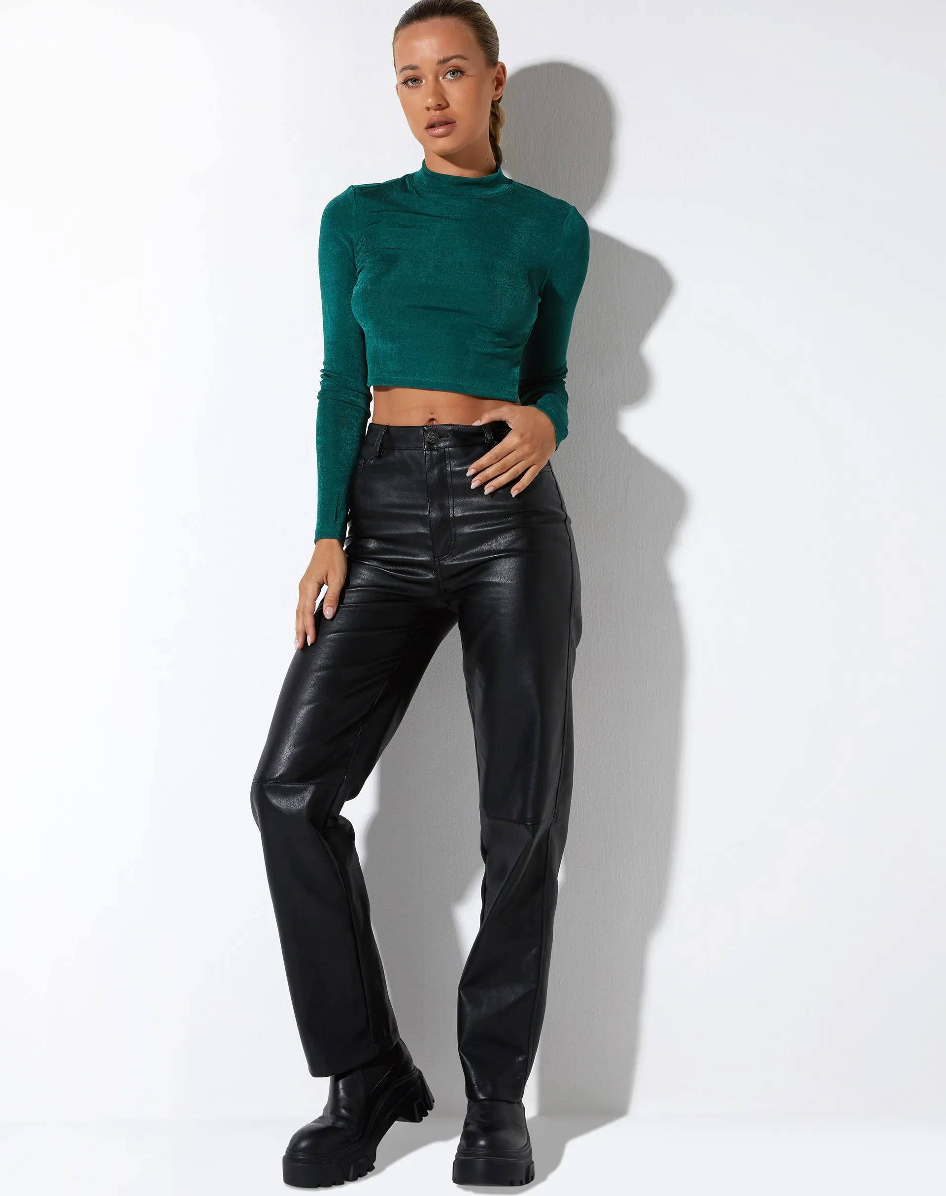 Tadita Crop Top in Crepe Forest Green sold by Motel Rocks product image thumbnail 3