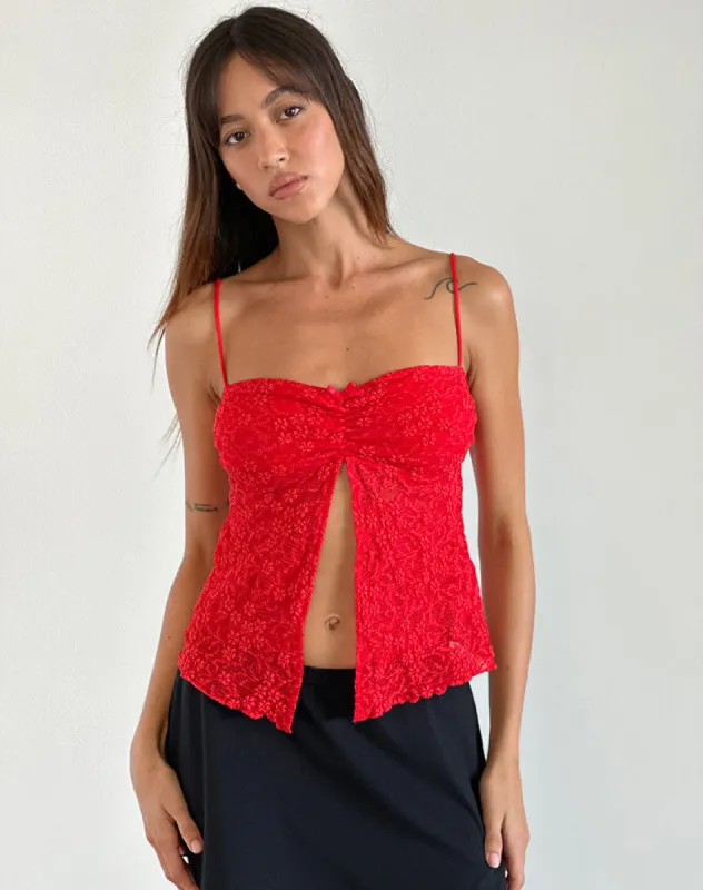 Briony Top in Lace Red sold by Motel Rocks