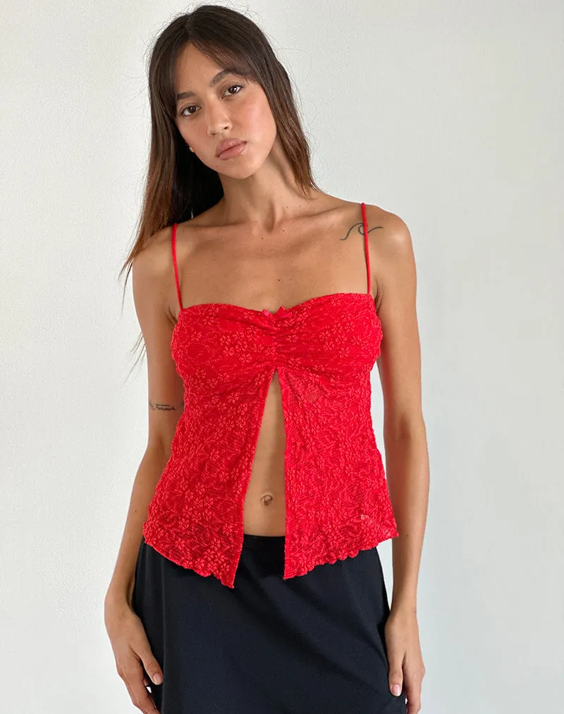 Briony Top in Lace Red sold by Motel Rocks