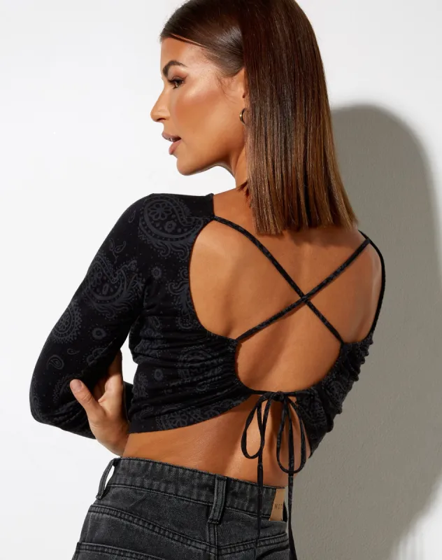 Lali Crop Top in Persian Night Black sold by Motel Rocks