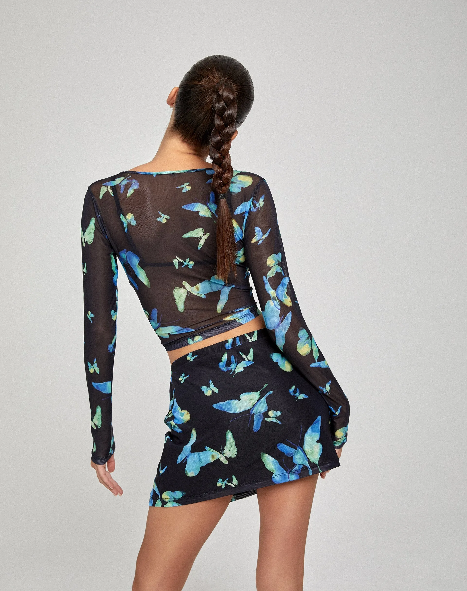 Pelma Mini Skirt in Butterfly Watercolour Black sold by Motel Rocks product image thumbnail 4