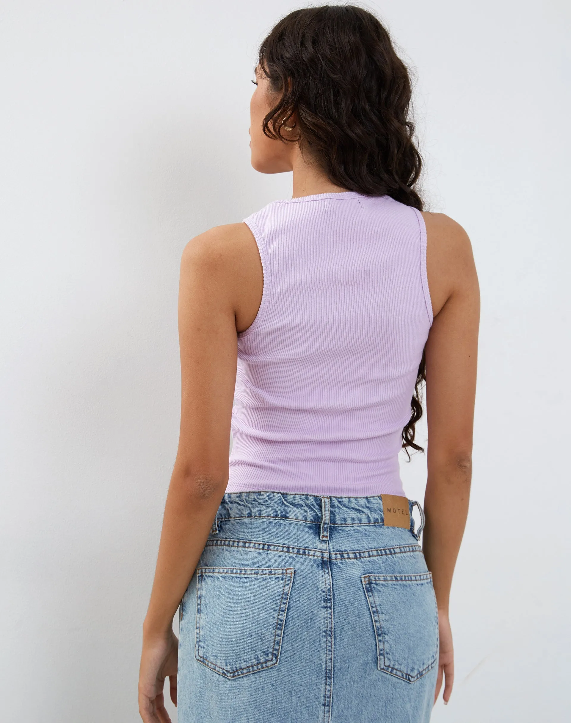Roxe Ribbed Vest Top in Soft Lilac sold by Motel Rocks product image thumbnail 3