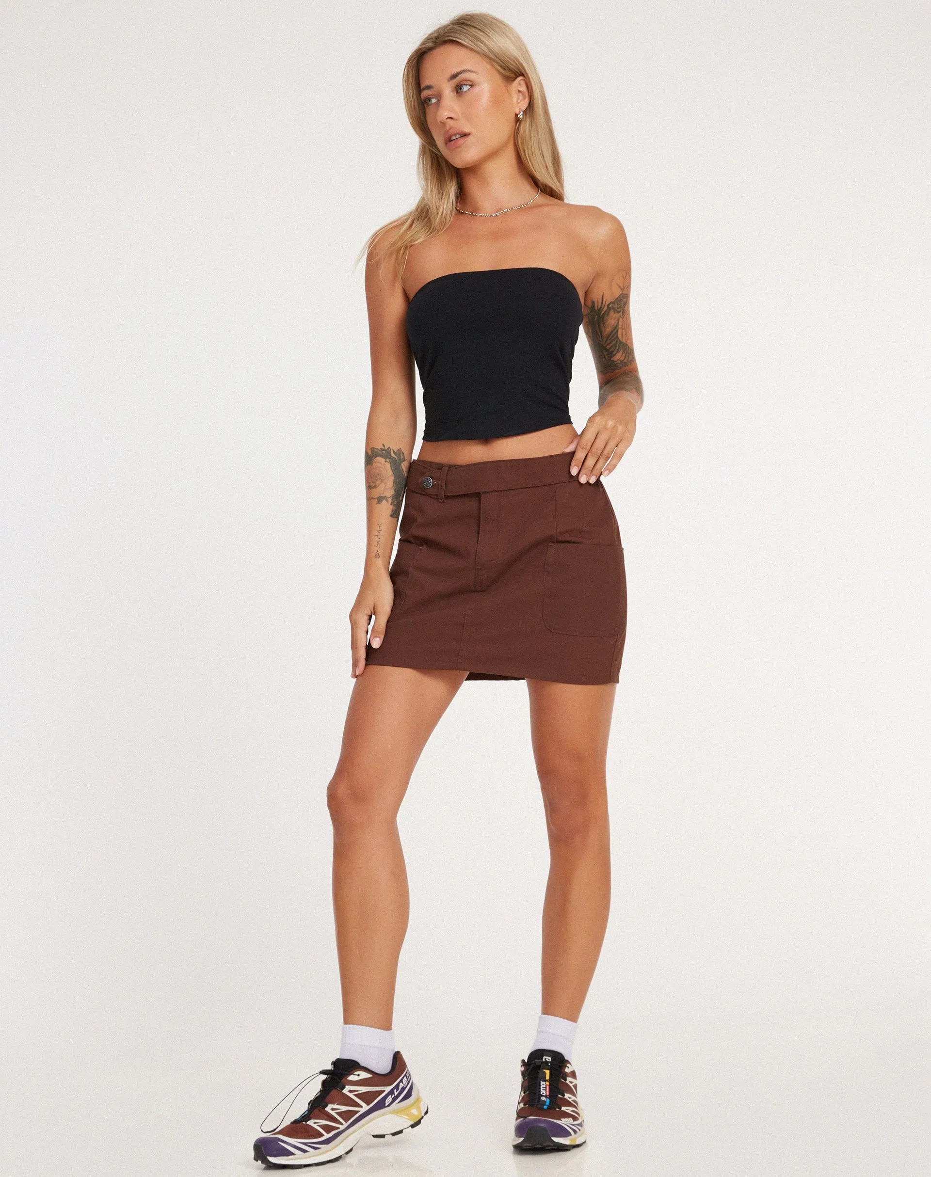 Stina Cargo Micro Skirt in Panama Choco sold by Motel Rocks product image thumbnail 3