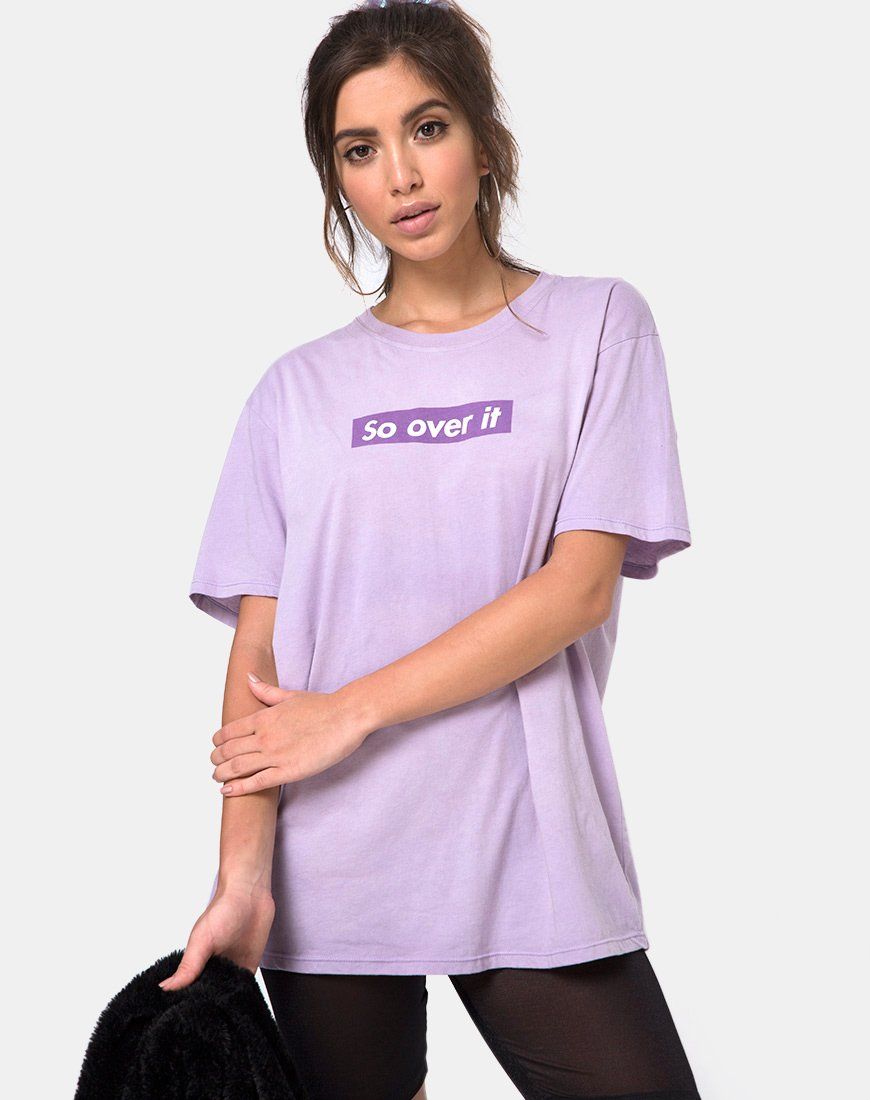 Oversize Basic Tee in Lilac "So Over It" sold by Motel Rocks