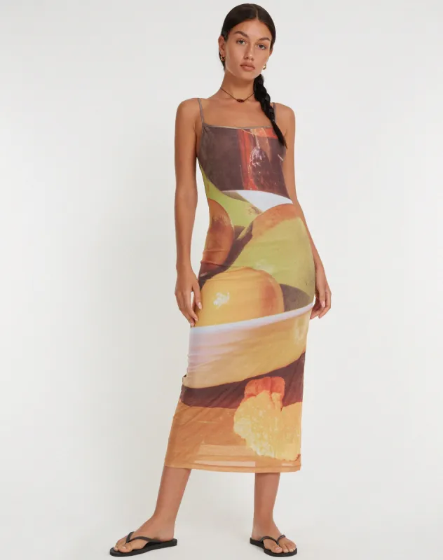 Nori Midi Dress in Fruit Photoprint sold by Motel Rocks