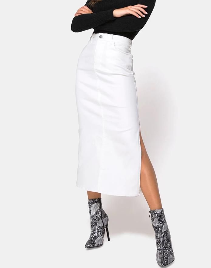 Lyra Midi Skirt in White sold by Motel Rocks