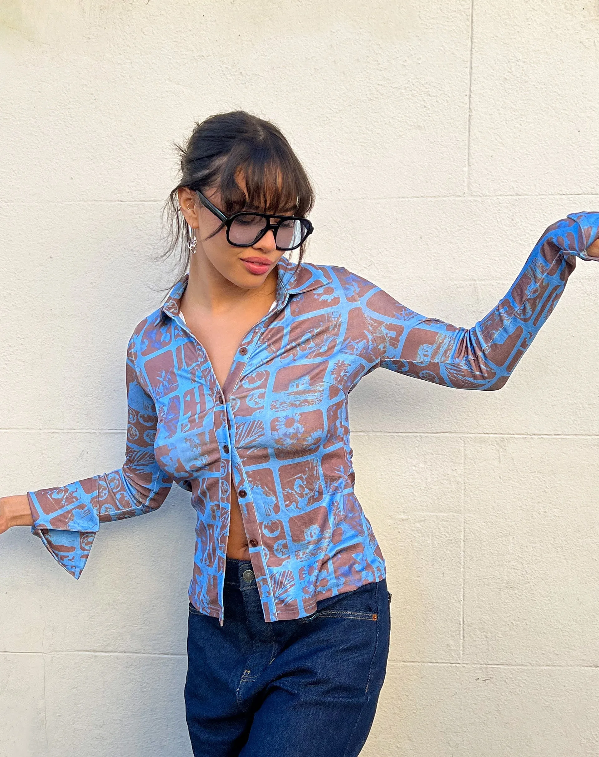 Keani Long Sleeve Shirt in Photographic Blue sold by Motel Rocks