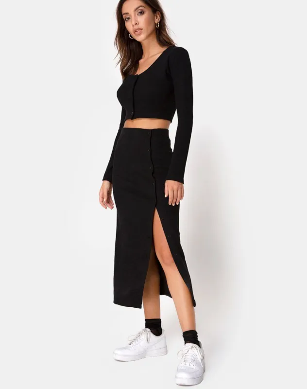 Bobbin Midi Skirt in Black Rib sold by Motel Rocks