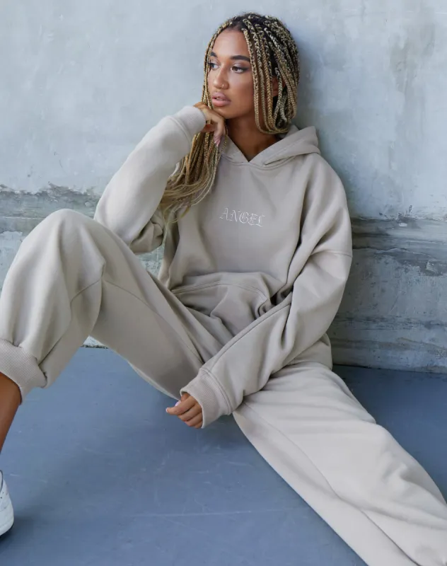 Oversize Hoodie in Mushroom 'Angel' Embro sold by Motel Rocks