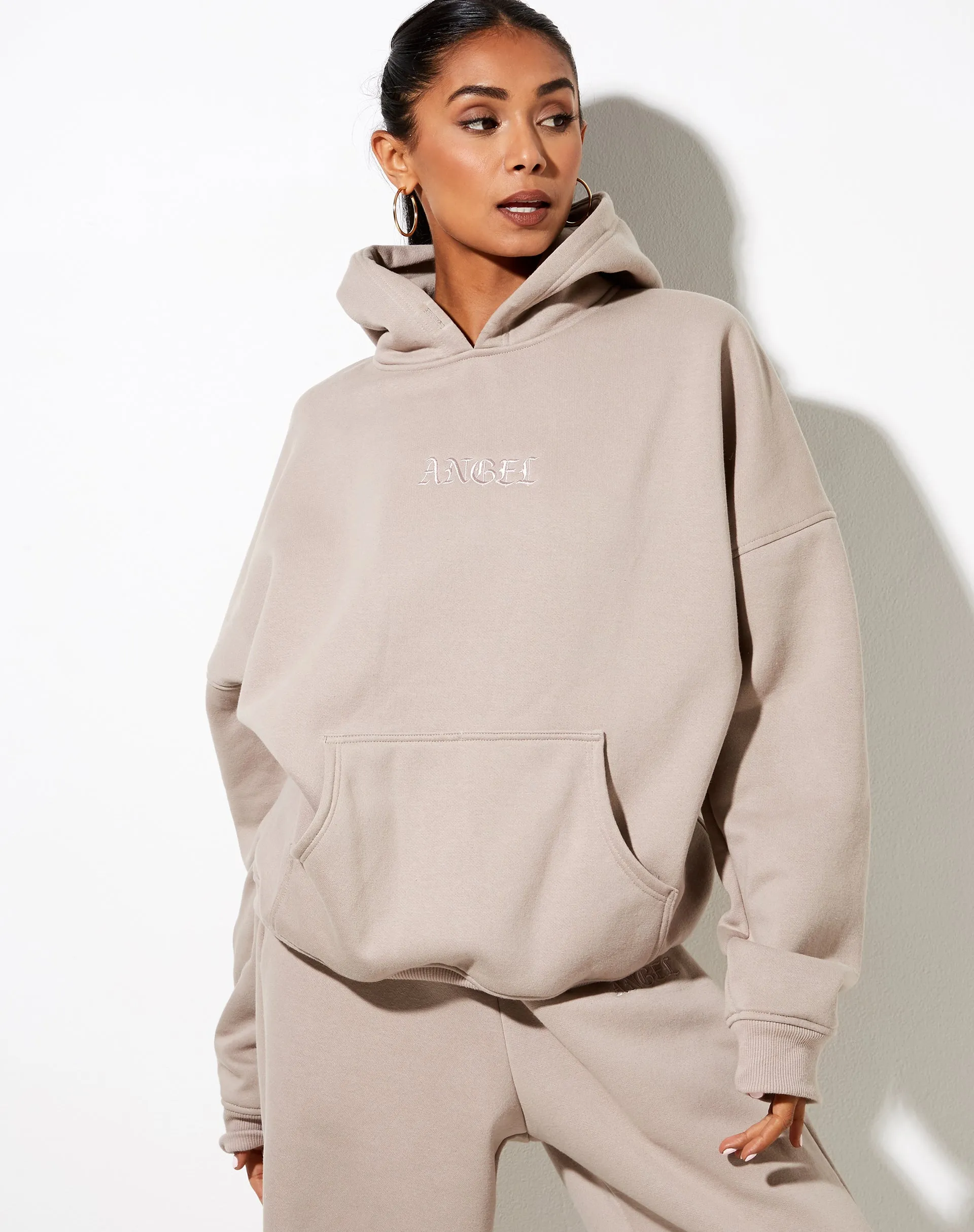 Oversize Hoodie in Mushroom 'Angel' Embro sold by Motel Rocks product image thumbnail 4