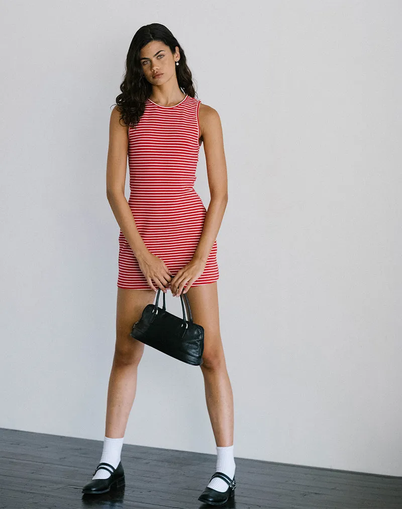Masha Mini Dress in Red and White Stripe Jersey sold by Motel Rocks product image thumbnail 2