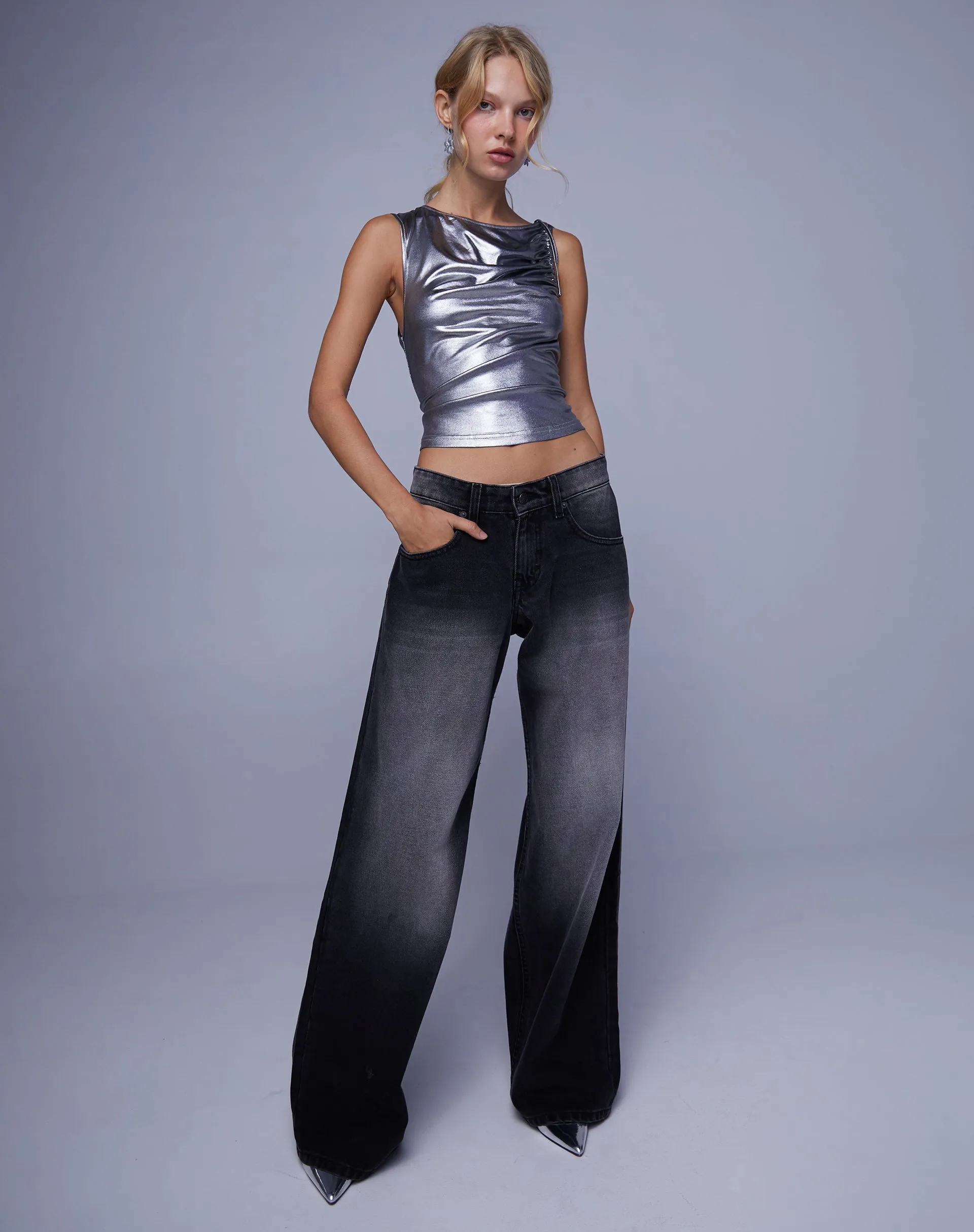 Hagne Vest Top in Metallic Silver sold by Motel Rocks product image thumbnail 4