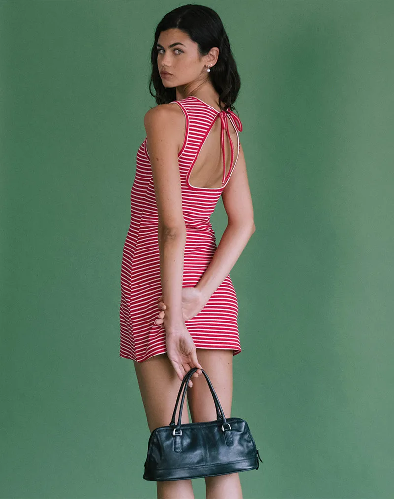 Masha Mini Dress in Red and White Stripe Jersey sold by Motel Rocks