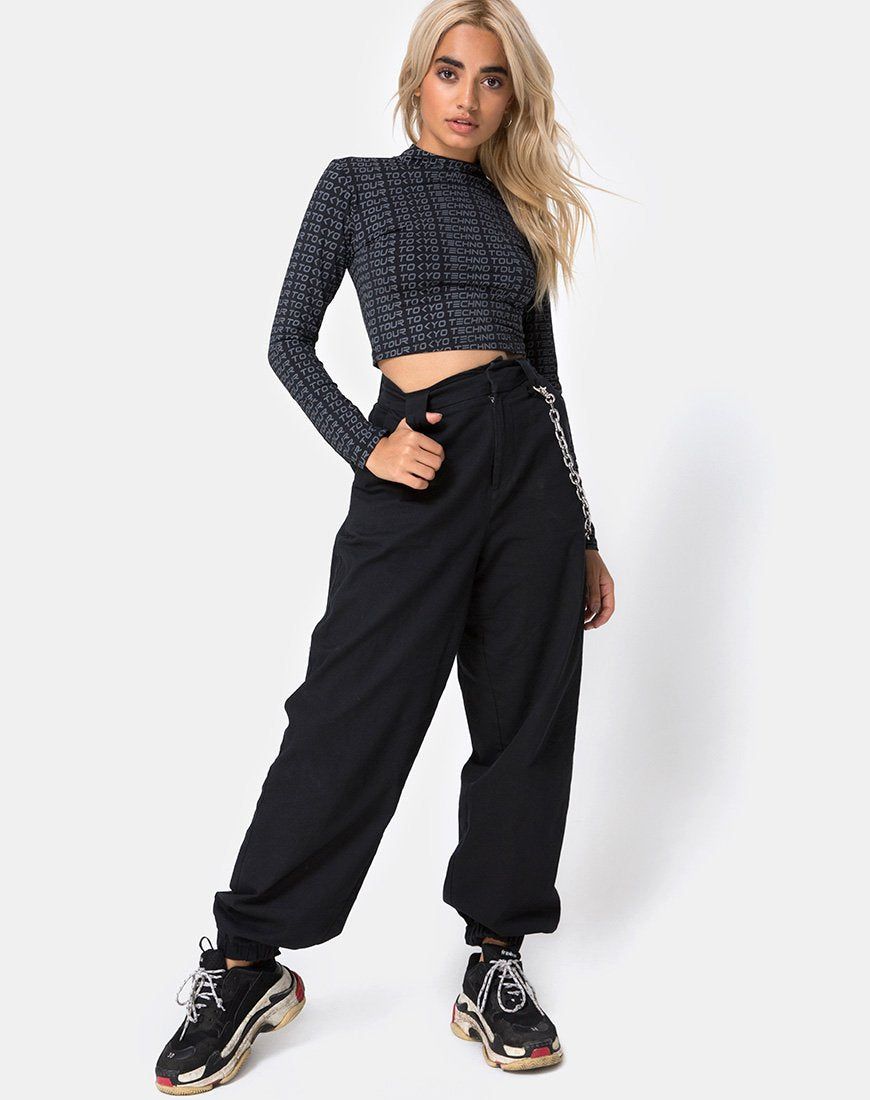 Rhala Crop Top in Tokyo Techno Tour Black sold by Motel Rocks product image thumbnail 3