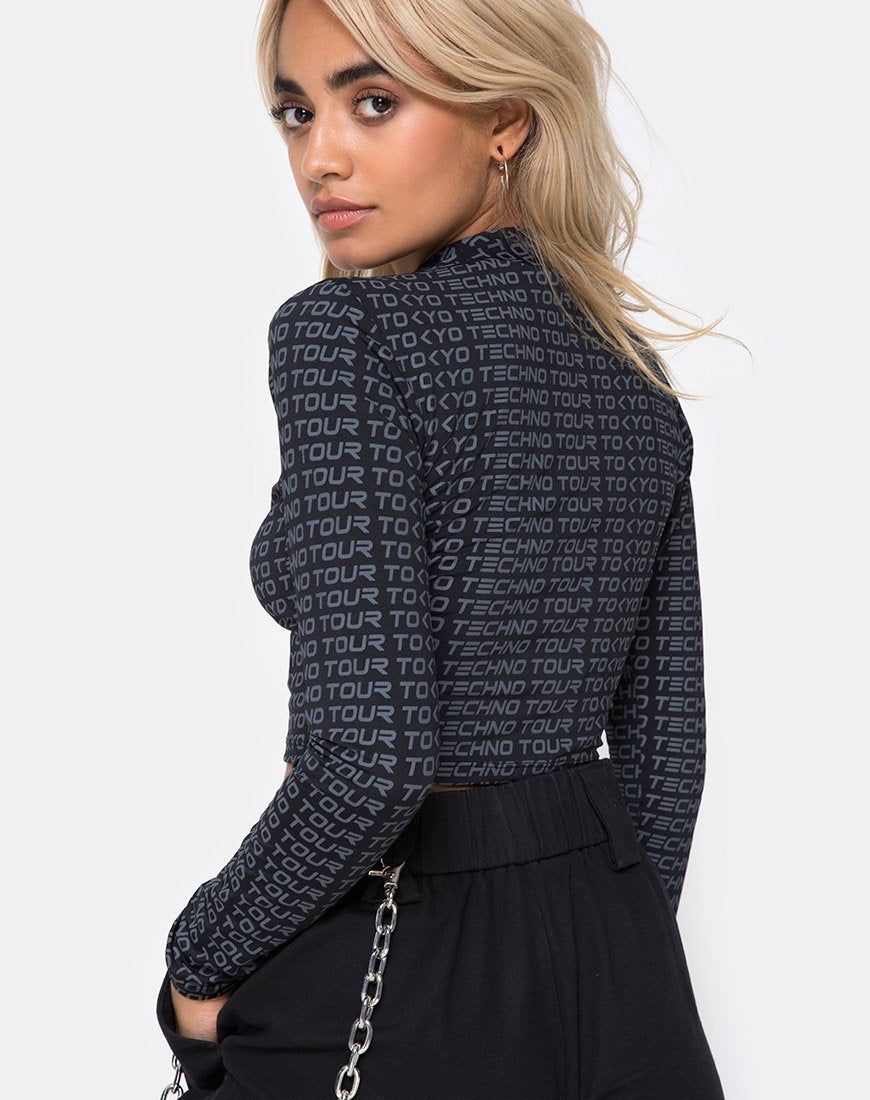 Rhala Crop Top in Tokyo Techno Tour Black sold by Motel Rocks product image thumbnail 2