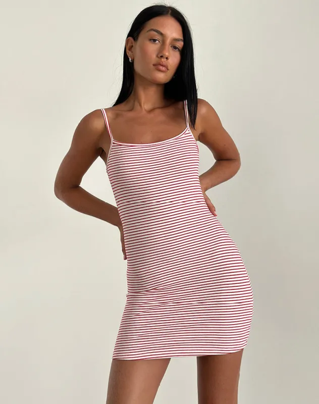 Anzhelina Strappy Mini Dress in Red and White Stripe sold by Motel Rocks