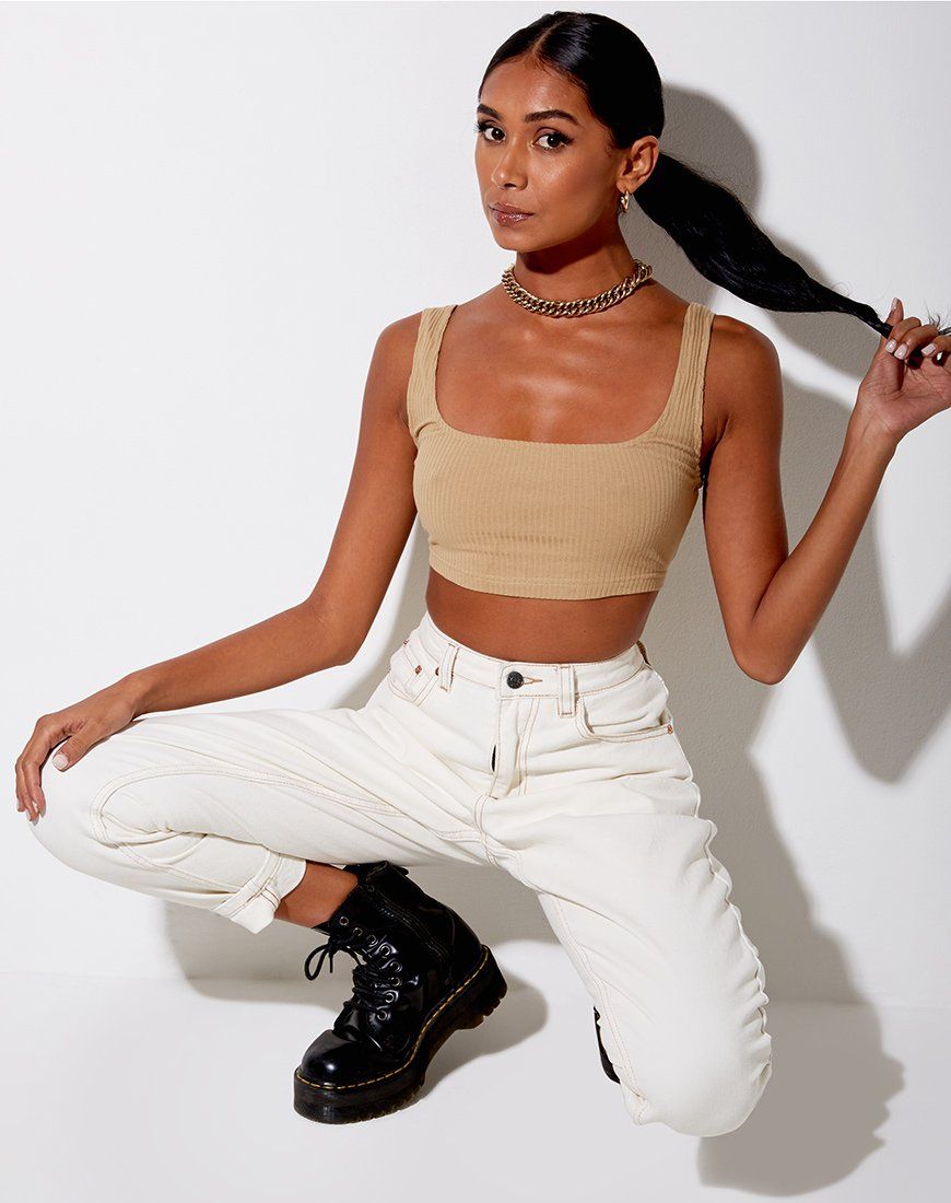Adela Crop Top in Rib Camel sold by Motel Rocks product image thumbnail 3