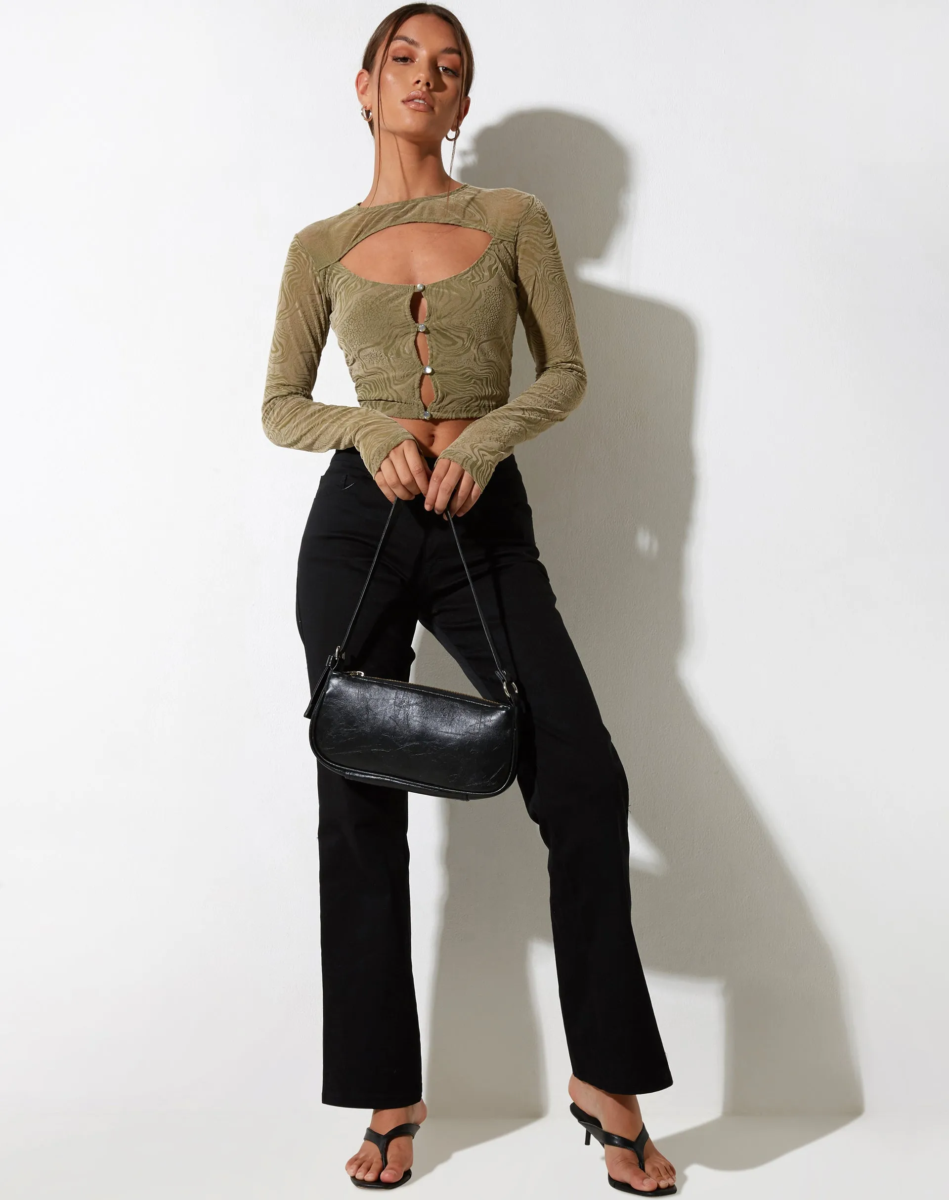 Techin Crop Top in Mixed Animal Flock Olive sold by Motel Rocks product image thumbnail 4