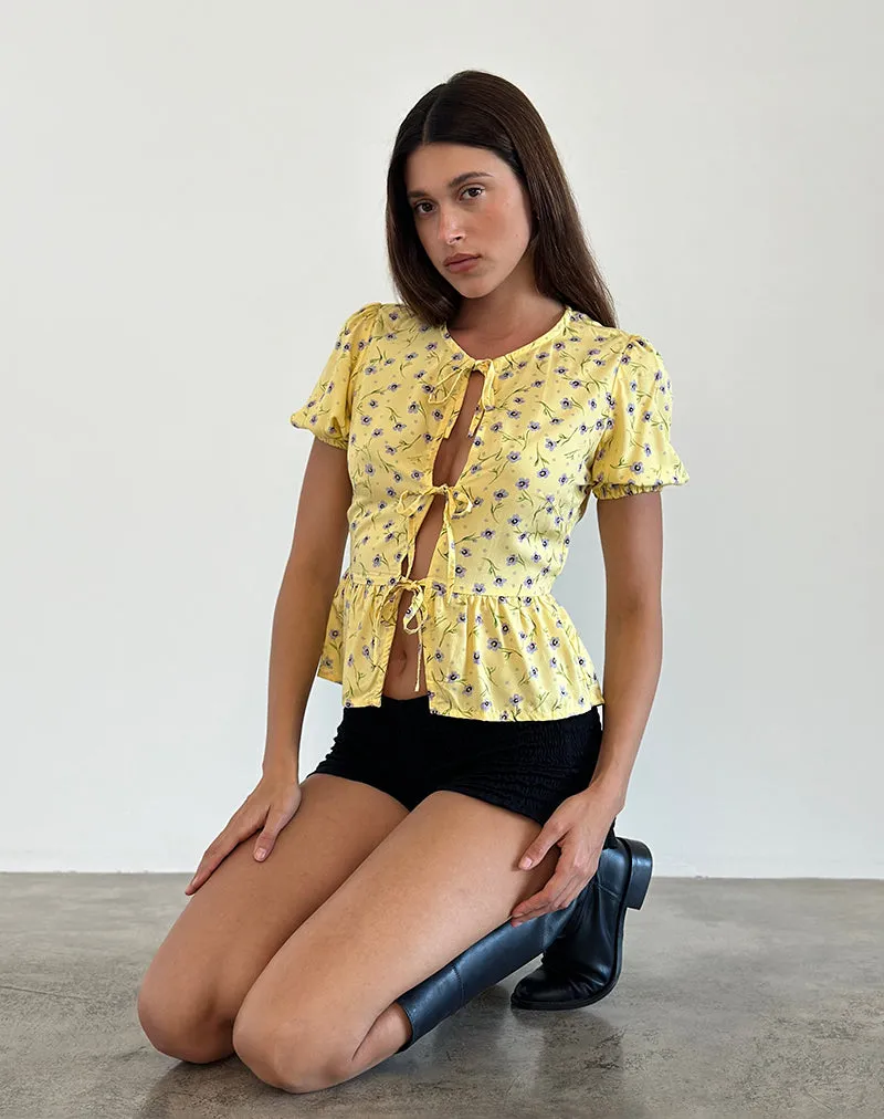Ajasi Blouse in Wild Flower Lemon Drop sold by Motel Rocks