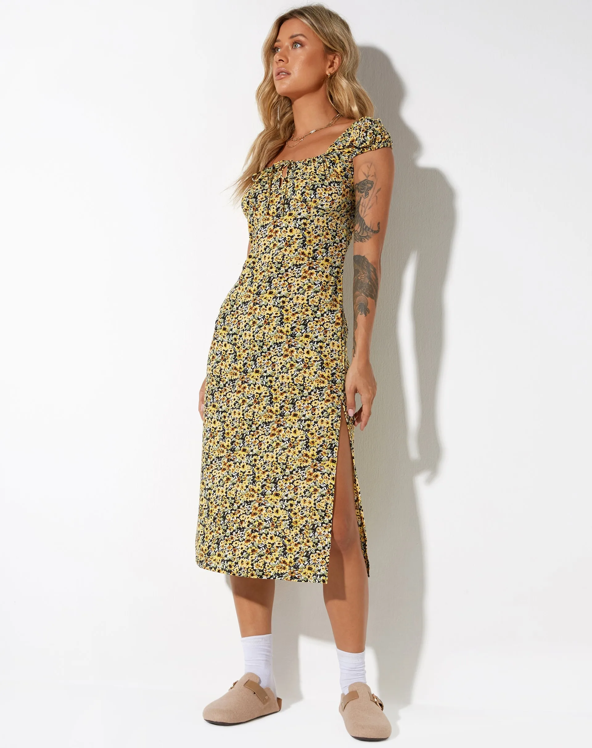 Lona Midi Dress in Spring Ditsy Yellow sold by Motel Rocks product image thumbnail 4
