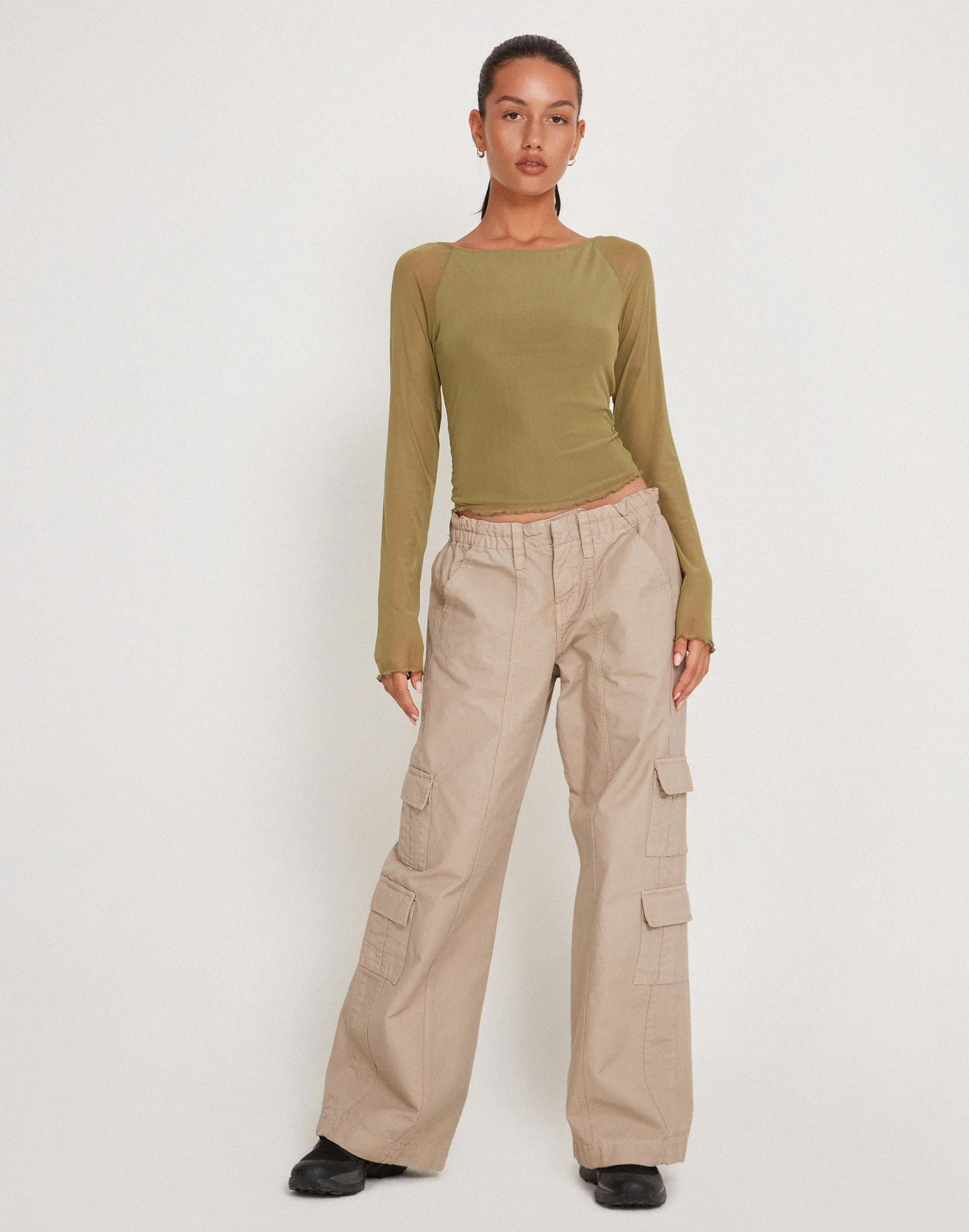 Mahira Long Sleeve Mesh Top in Olive sold by Motel Rocks product image thumbnail 4