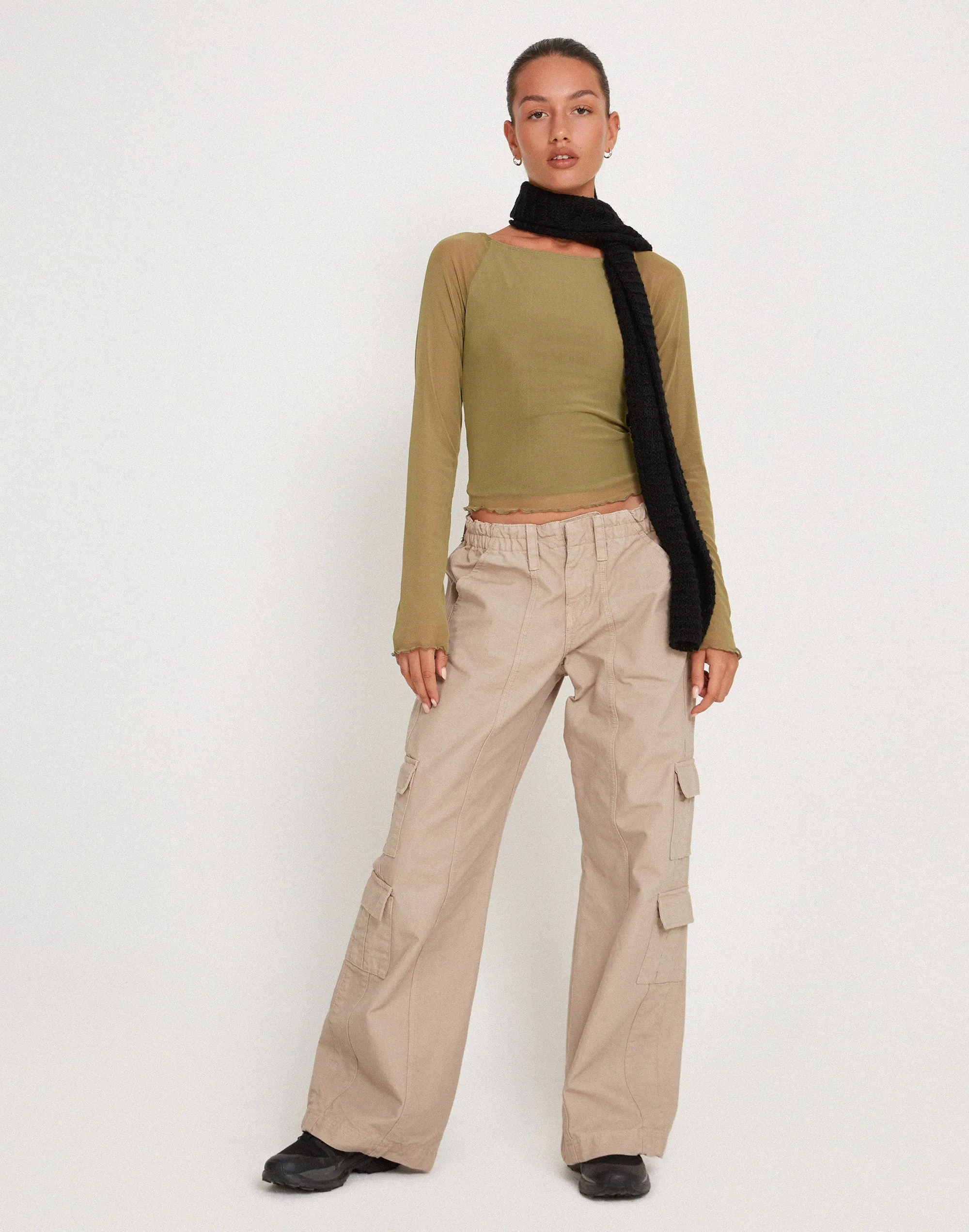 Mahira Long Sleeve Mesh Top in Olive sold by Motel Rocks product image thumbnail 2