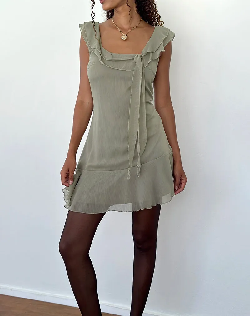 Binita Mini Dress In Chiffon Olive sold by Motel Rocks