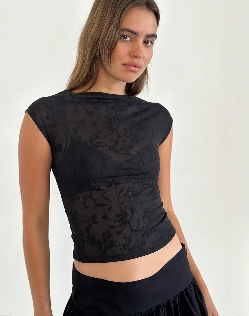 Nova Top in Flower Mesh Black sold by Motel Rocks