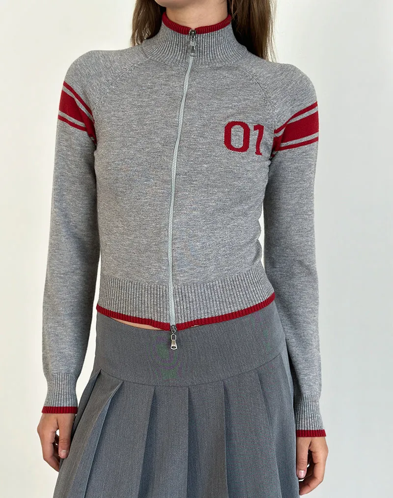 Tacita Zip Through Jacket in Grey with Red Motif sold by Motel Rocks