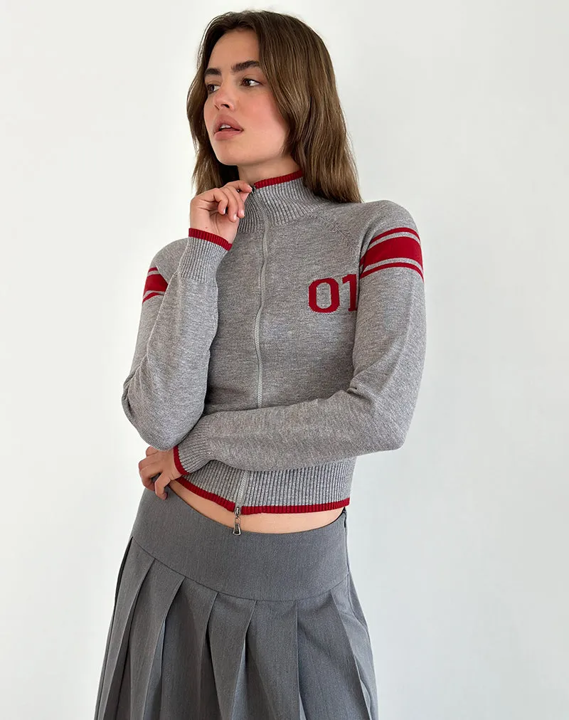 Tacita Zip Through Jacket in Grey with Red Motif sold by Motel Rocks product image thumbnail 4