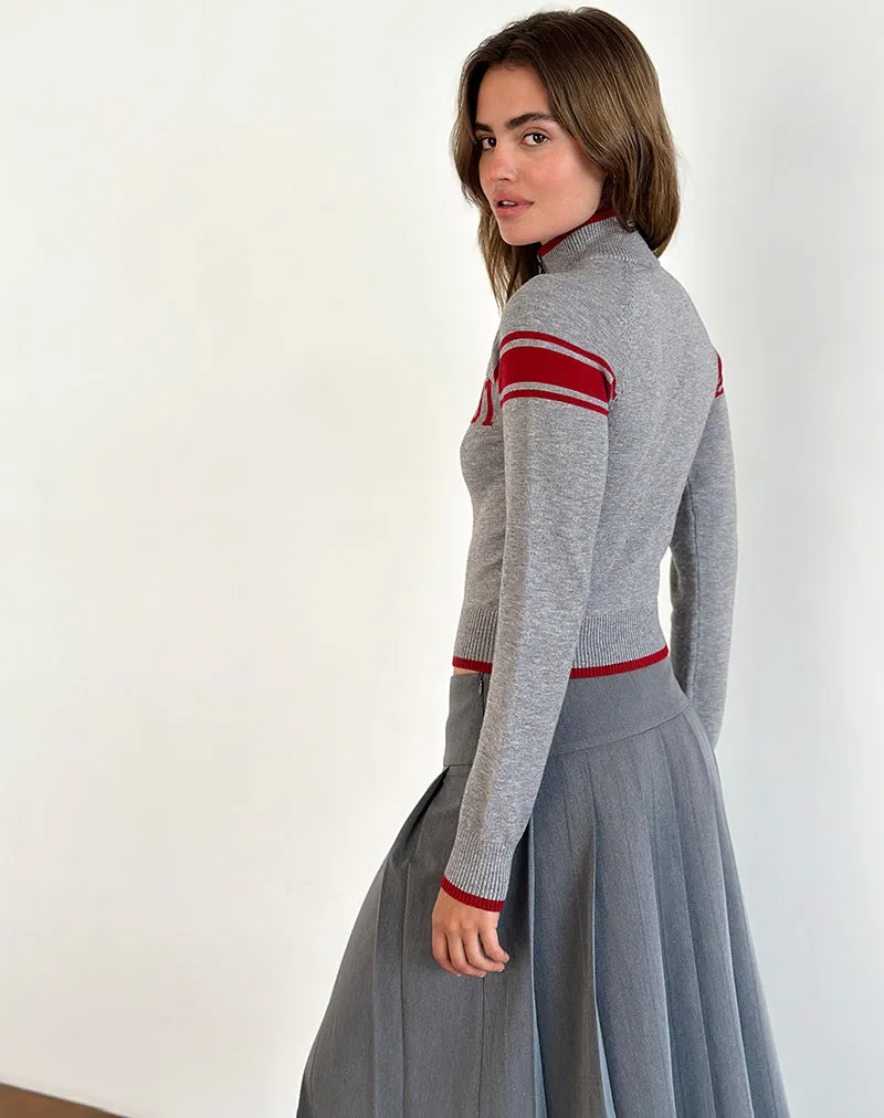 Tacita Zip Through Jacket in Grey with Red Motif sold by Motel Rocks product image thumbnail 3