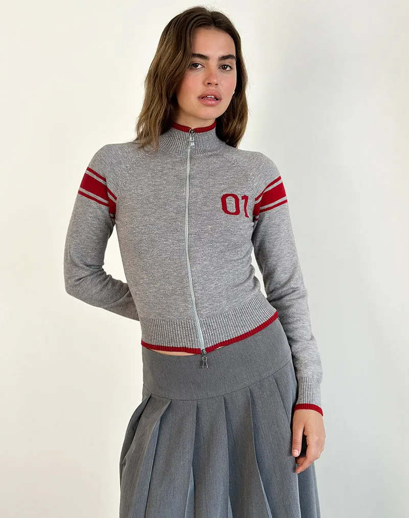 Tacita Zip Through Jacket in Grey with Red Motif sold by Motel Rocks product image thumbnail 5