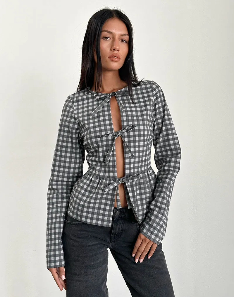 Bertaria Long Sleeve Top in Tonal Gingham Black and Grey sold by Motel Rocks product image thumbnail 3