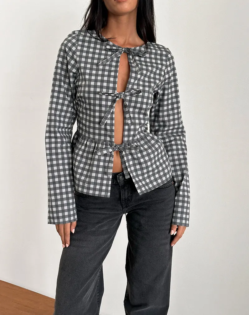 Bertaria Long Sleeve Top in Tonal Gingham Black and Grey sold by Motel Rocks