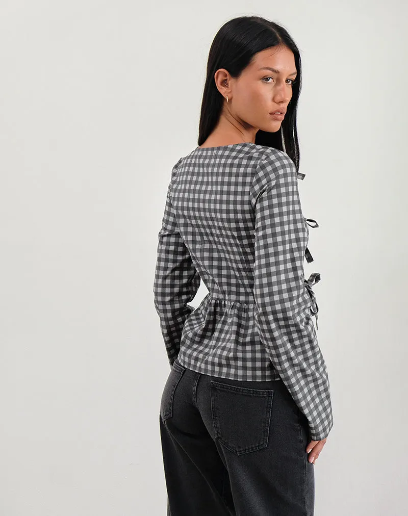 Bertaria Long Sleeve Top in Tonal Gingham Black and Grey sold by Motel Rocks product image thumbnail 4
