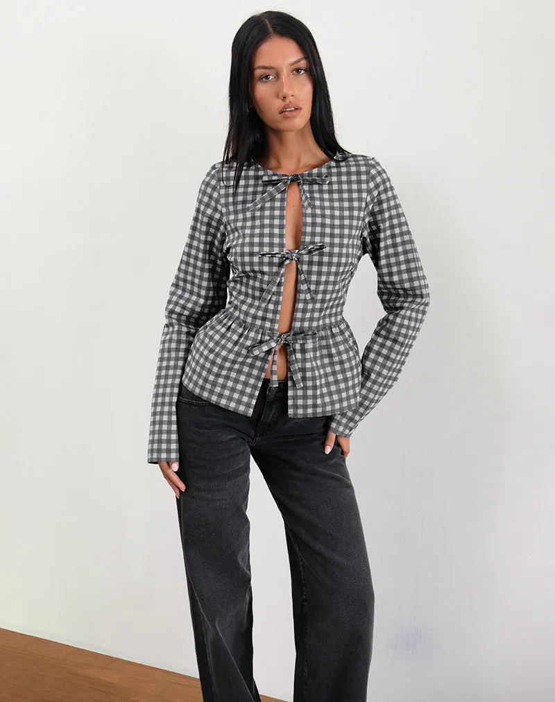 Bertaria Long Sleeve Top in Tonal Gingham Black and Grey sold by Motel Rocks product image thumbnail 2