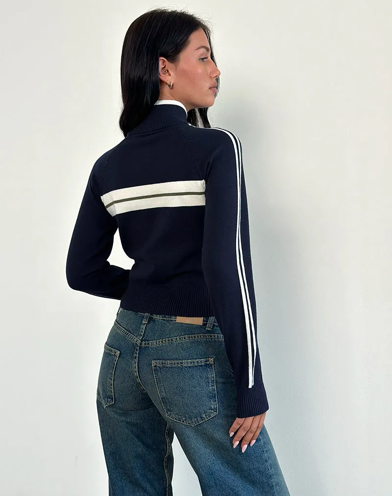 Takiya Zip Through Jacket in Deep Navy with 92 Design sold by Motel Rocks product image thumbnail 3