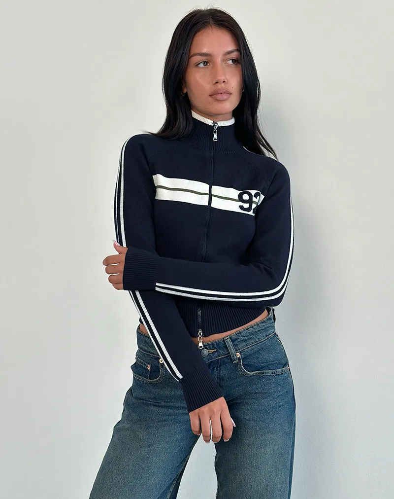 Takiya Zip Through Jacket in Deep Navy with 92 Design sold by Motel Rocks product image thumbnail 4