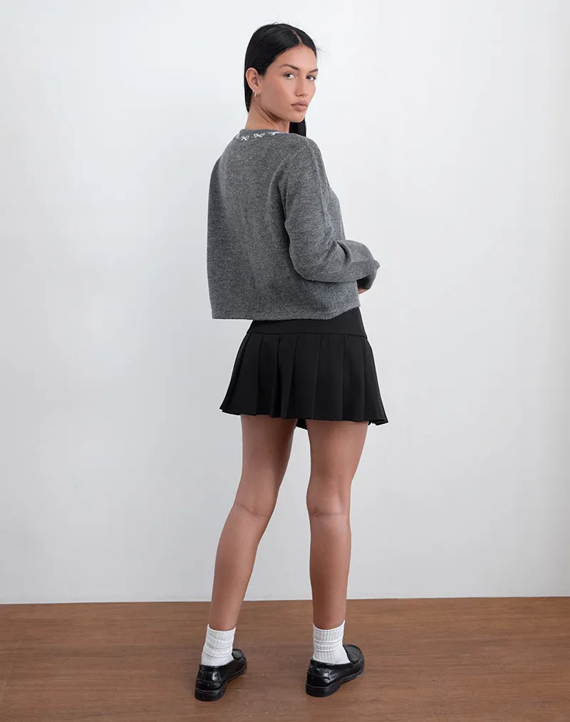 Wunara Cardigan in Grey with Ivory Bows sold by Motel Rocks product image thumbnail 3