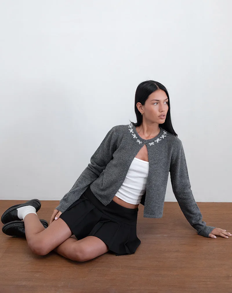 Wunara Cardigan in Grey with Ivory Bows sold by Motel Rocks product image thumbnail 5