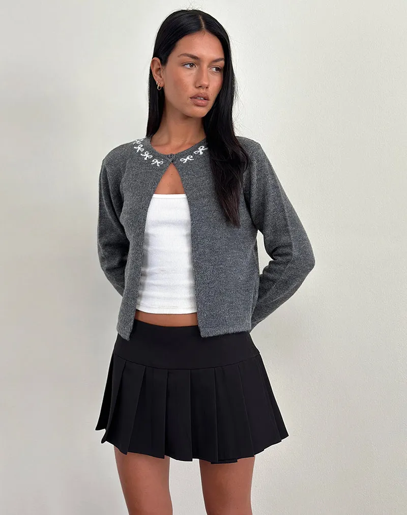 Wunara Cardigan in Grey with Ivory Bows sold by Motel Rocks