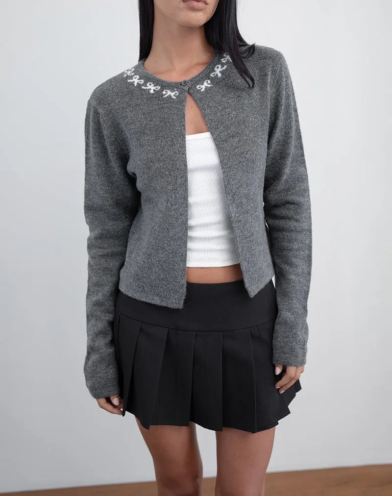 Wunara Cardigan in Grey with Ivory Bows sold by Motel Rocks product image thumbnail 4