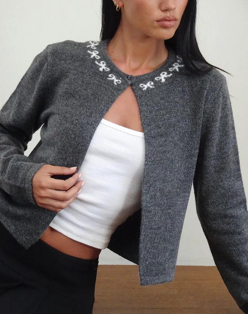 Wunara Cardigan in Grey with Ivory Bows sold by Motel Rocks product image thumbnail 2