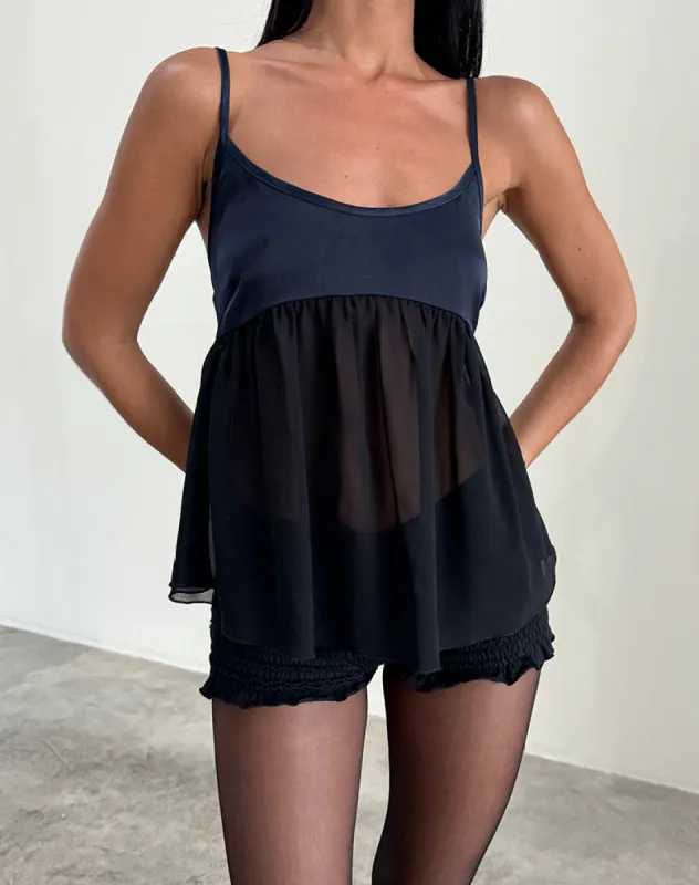 Esila Top in Chiffon Satin Black sold by Motel Rocks