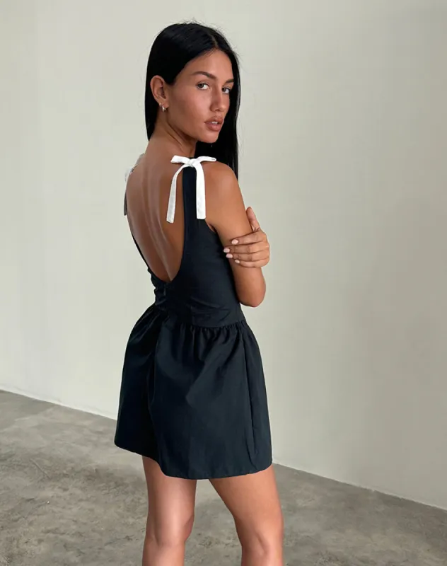 Taleshi Mini Dress in Black with Tap Shoe Off White Bows sold by Motel Rocks